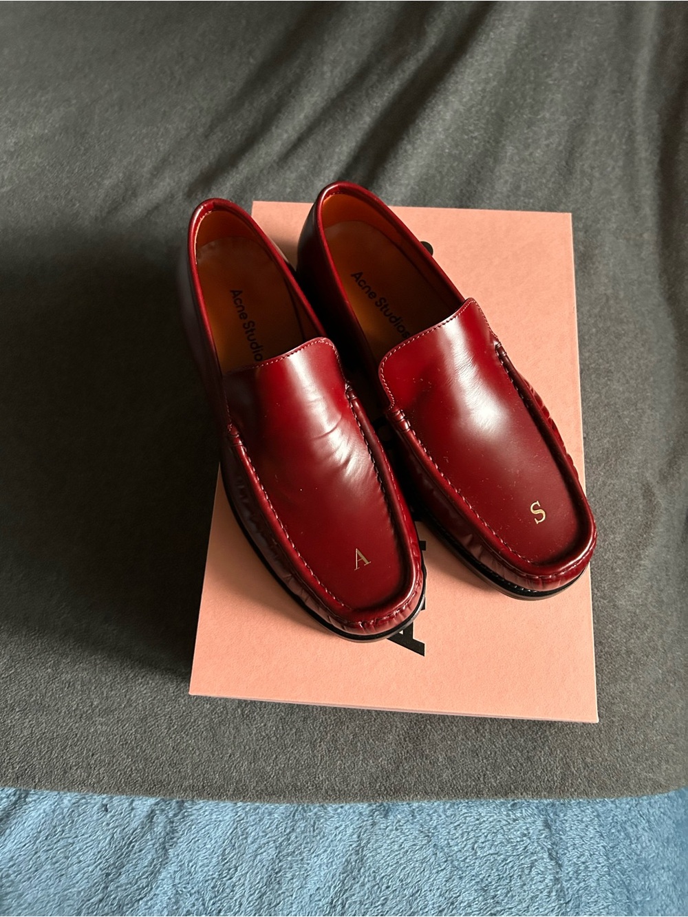 Acne Studios Burgundy Leather Loafers